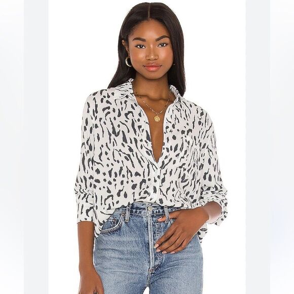 Rails Rocsi Shirt Ivory Cheetah REVOLVE Button Down Size XL Long Sleeve - Picture 1 of 9